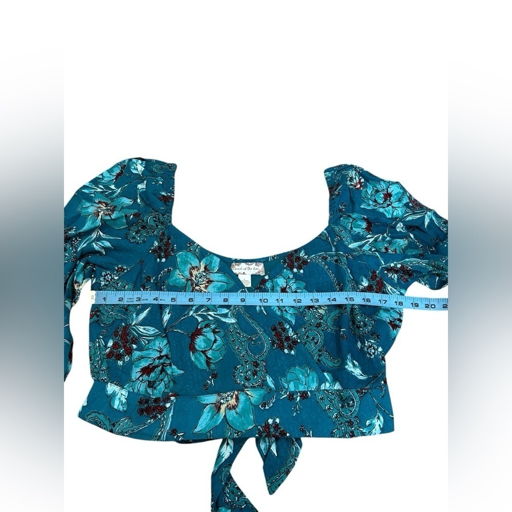 BOG Band of the Free SYBILLE Teal Floral Crossover Crop Top Womens Sz Large NWT - Picture 11 of 13